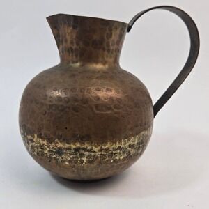 Vintage RK Hammered Copper Pitcher Floral Handle Jordan Marsh Florida 7 Inch